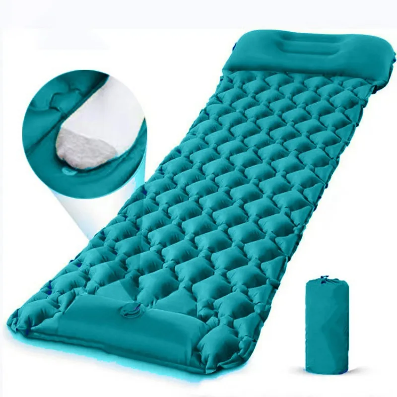 Outdoor Camping Mattress - 空気を入れて膨らませるタイプのキャンプマット。枕付きで、屋外での旅行やハイキング、テントでの使用に便利なポータブルエアマット。