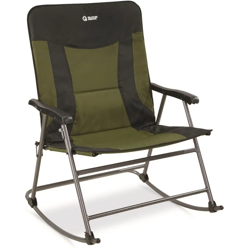 Outdoor Oversized Camping Chair - 特大サイズ600ポンド耐荷重ポータブルロッキングキャンプチェア、ハンターグリーン/ブラックの大人用耐久性のある屋外用ロッカー（ハンターグリーン/ブラック）