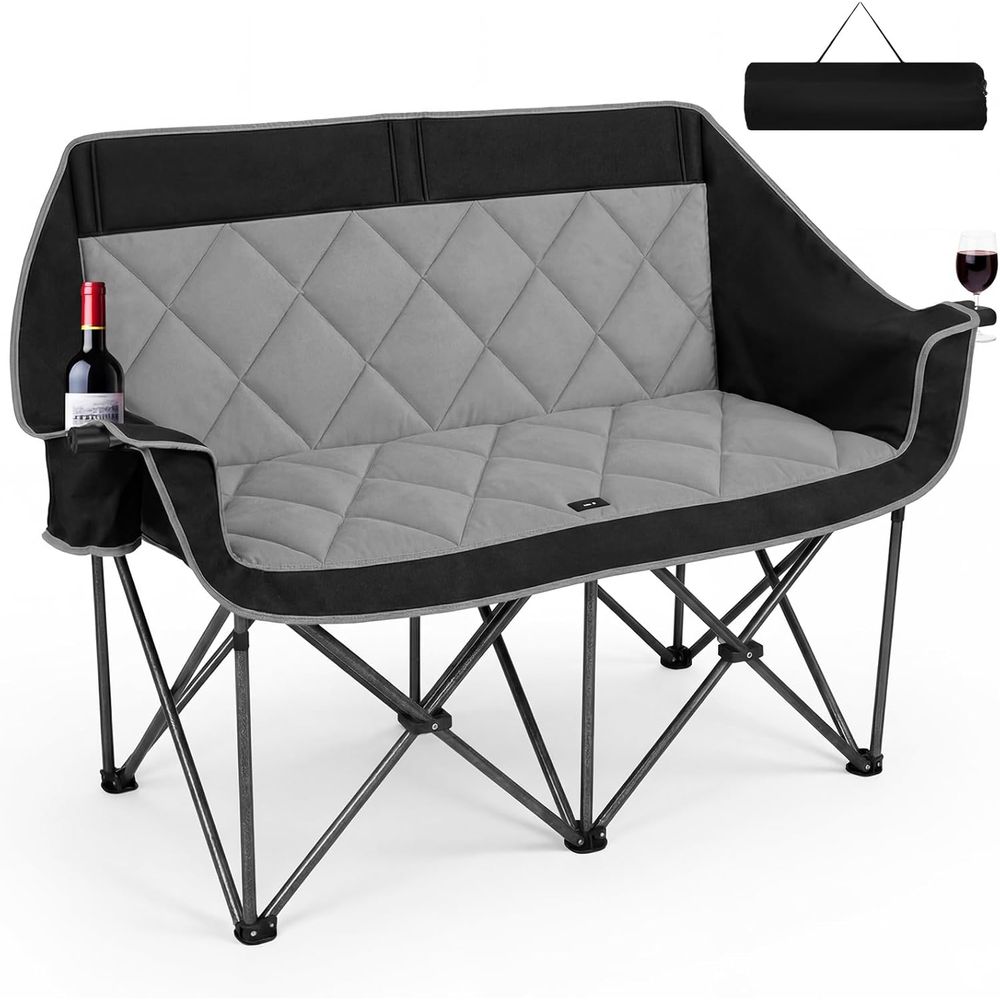Outdoor Oversized Camping Chair - ダブルキャンプチェア、2人用キャンプチェア、特大折りたたみ式ラブシート、頑丈なキャンプ用ソファ＆カップホルダー付きアウトドアソファ、サポート付き