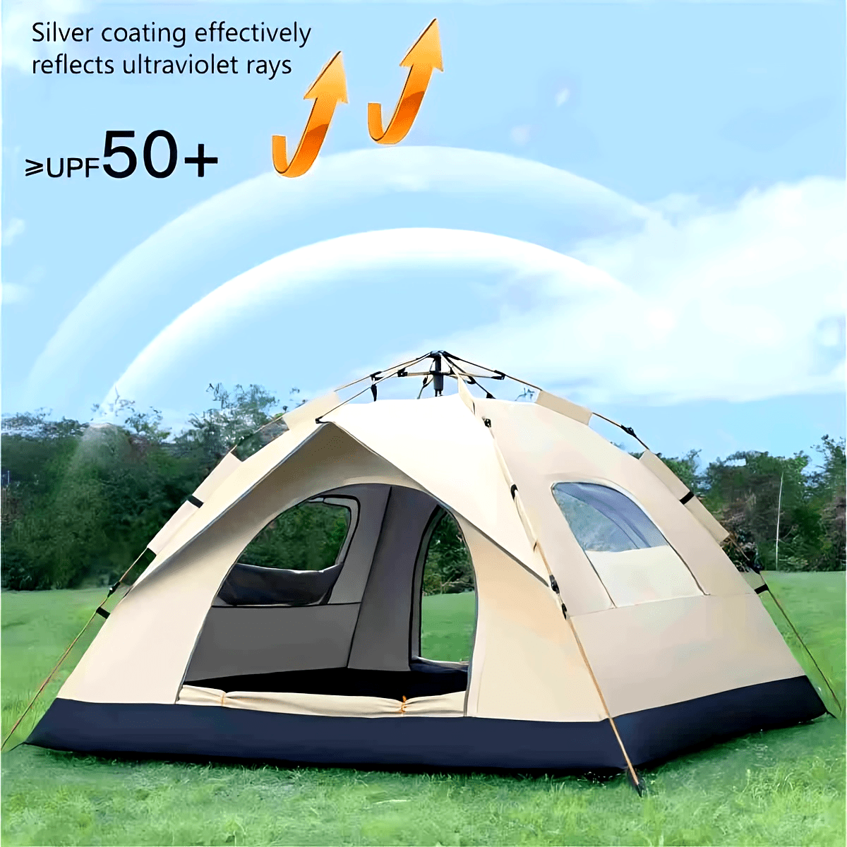Outdoor Camping Automatic Quick Opening Tent - 自動クイックオープンシルバーコーティングテント、防水UVカットポータブル折りたたみテント、キャンプ、ハイキング、自走車、ビーチ、アウトドア旅行用