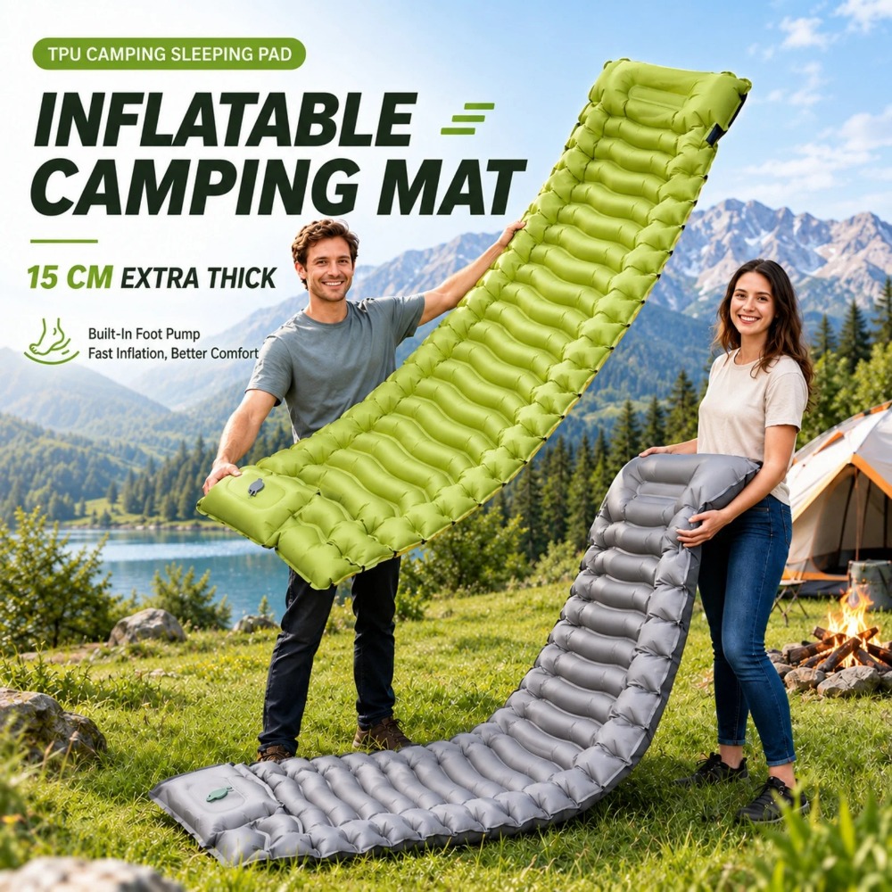 Outdoor Camping Mattress - キャンプ用スリーピングマット インフレータブルマットレス アウトドアキャンプ用フットポンプ式インフレータブルマット 軽量複合インフレータブルキャンプマット