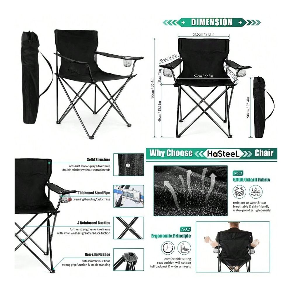 Outdoor Oversized Camping Chair - 大人用大型折りたたみ芝生用チェア、カップホルダー付き折りたたみキャンプチェア、アウトドアでの釣り、ハイキング、旅行に最適