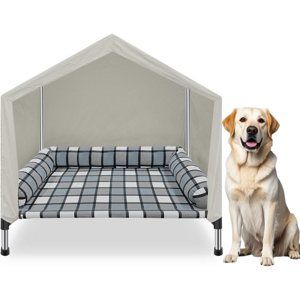 Outdoor Camping Dog Bed - 高床式ペットベッドハウス - 2-in-1屋内外兼用ペットコット、クールなポータブル高床式犬用ベッド（枕付き）またはキャンプ用B