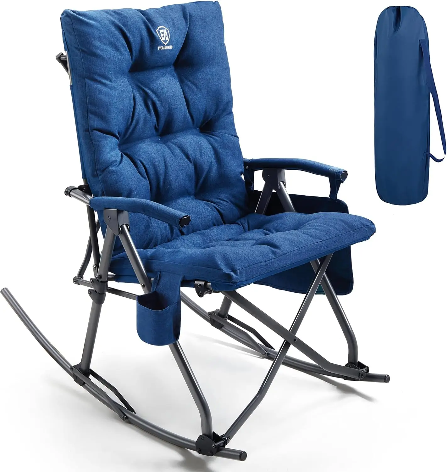 Outdoor Oversized Camping Chair - 特大折りたたみ式ロッキングキャンプチェア、パッド入りポータブルロッカーチェア、パティオ、芝生、屋外用、頑丈なハードアームチェア