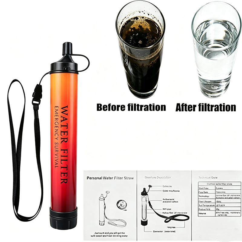 Outdoor Camping Water Filter - アウトドア緊急サバイバル浄水器フィルターストロー、キャンプ、ハイキング、川、湖、小川での携帯用浄水ツール
