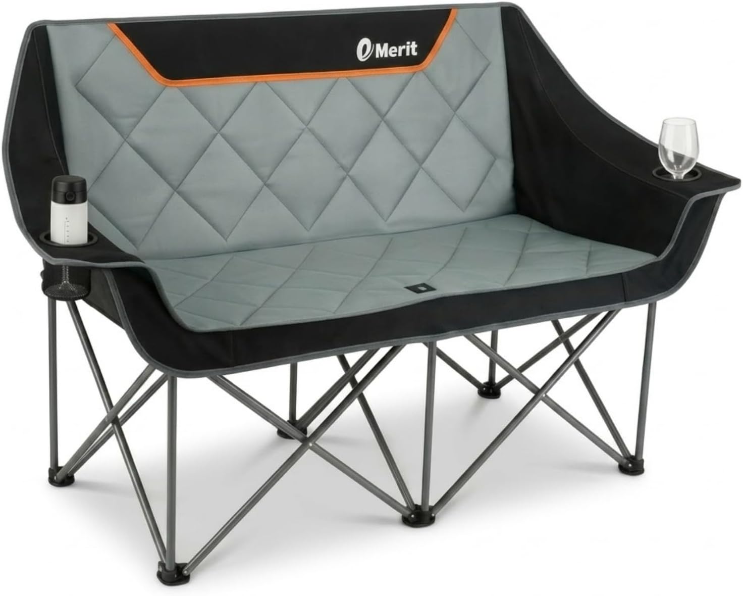 Outdoor Oversized Camping Chair - 頑丈な650ポンド耐荷重折りたたみ式キャンプ用ラブシート、特大サイズ、完全にパッド入り、4つ折りダブルキャンプチェア、カップホルダー、キャリーバッグ付き、アウトドア用