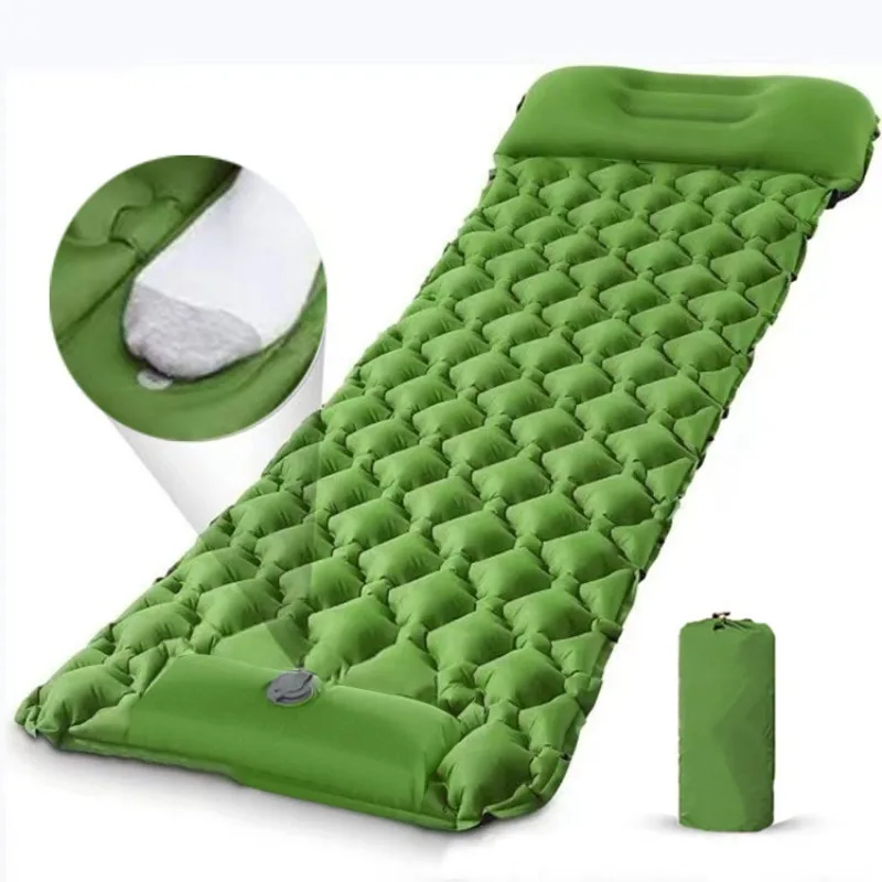 空気を入れて膨らませるタイプのキャンプマット。枕付きで、屋外 - Outdoor Camping Mattress のレビューと価格
