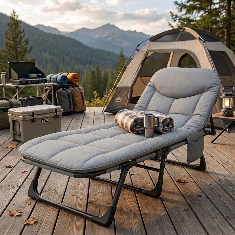 ポータブル折りたたみラウンジチェア、調節可能なリクライニング - Outdoor Oversized Camping Chair のレビューと価格