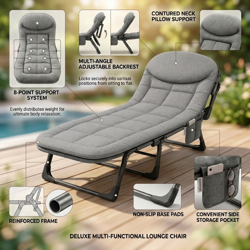 ポータブル折りたたみラウンジチェア、調節可能なリクライニング - Outdoor Oversized Camping Chair のレビューと価格