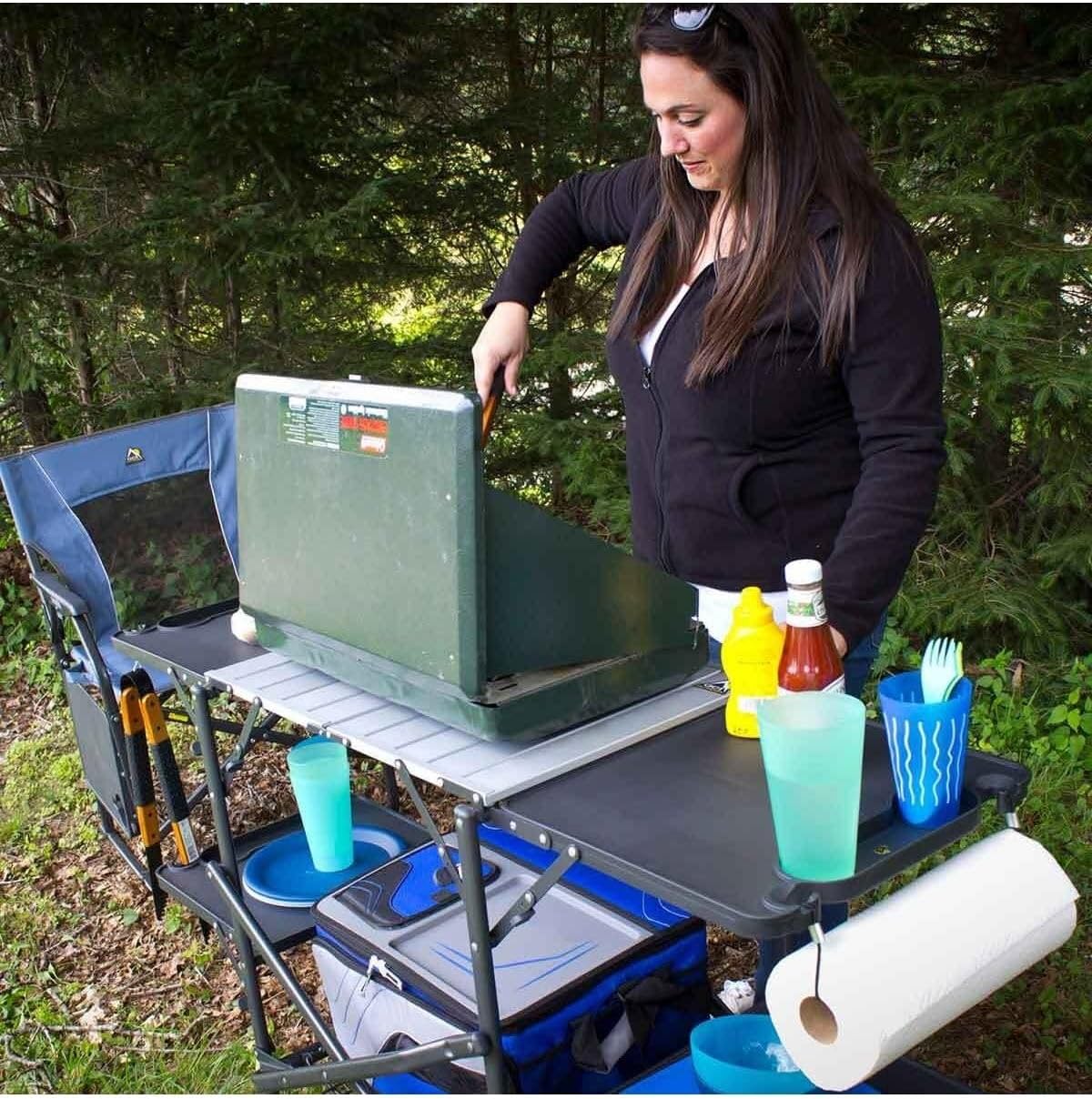 スリム折りたたみ式ポータブルキャンプキッチンテーブル、耐熱ト - Outdoor Camping Cooking Table のレビューと価格