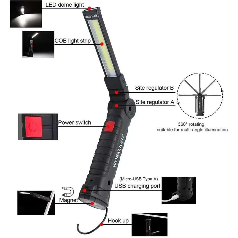 ポータブル LED 懐中電灯 磁気フック付き 屋外修理作業灯 - Outdoor Camping Light Portable のレビューと価格