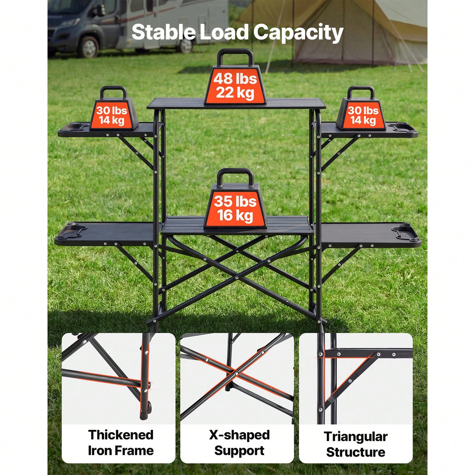 キャンプ用キッチンテーブル、スリム折りたたみクックステーショ - Outdoor Camping Cooking Table のレビューと価格