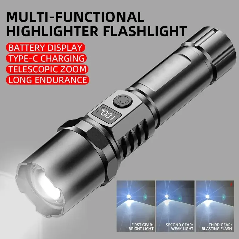 強力な LED ハンドヘルド懐中電灯ポータブル充電式伸縮ズー - Outdoor Camping Light Portable のレビューと価格