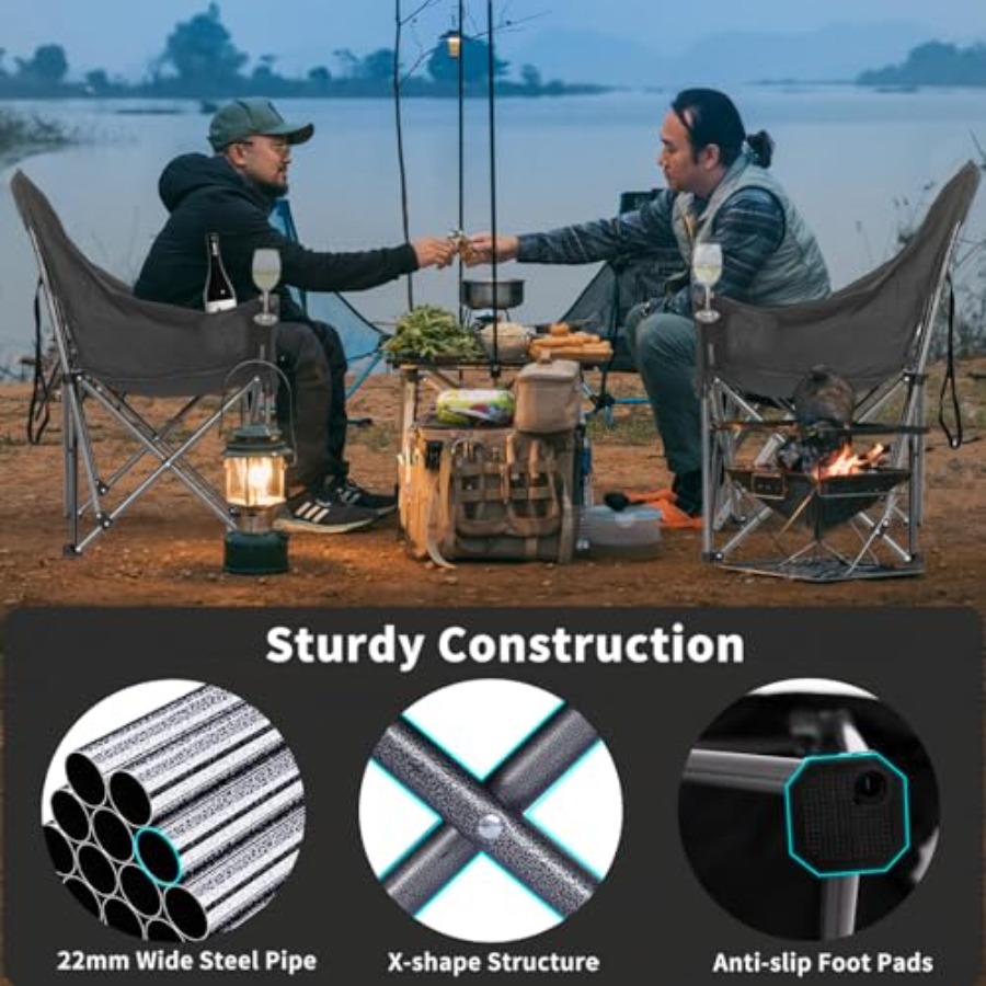 大人用特大キャンプチェア：頑丈なグレーチェック柄パッド入りポ - Outdoor Oversized Camping Chair のレビューと価格