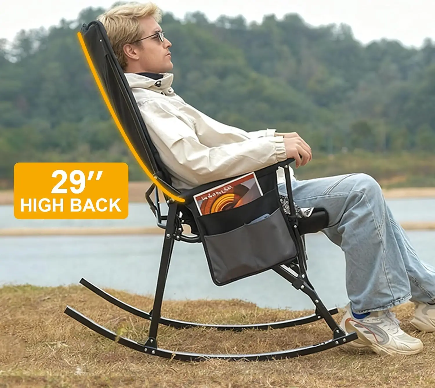 2脚セット ハイバック ポータブル ロッキングチェア、硬質ア - Outdoor Oversized Camping Chair のレビューと価格