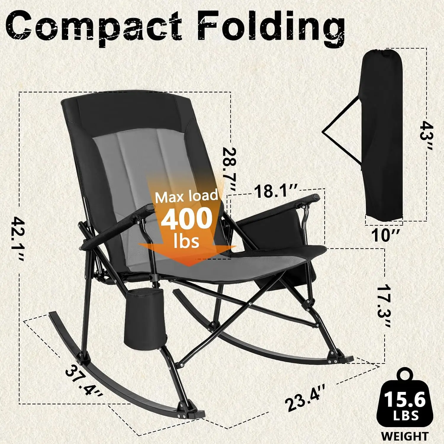 2脚セット ハイバック ポータブル ロッキングチェア、硬質ア - Outdoor Oversized Camping Chair のレビューと価格