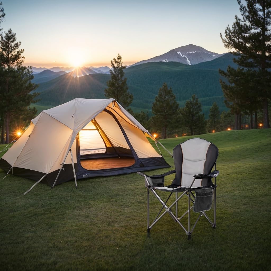 特大折りたたみキャンプチェア、サイドテーブル付き、耐荷重50 - Outdoor Oversized Camping Chair のレビューと価格