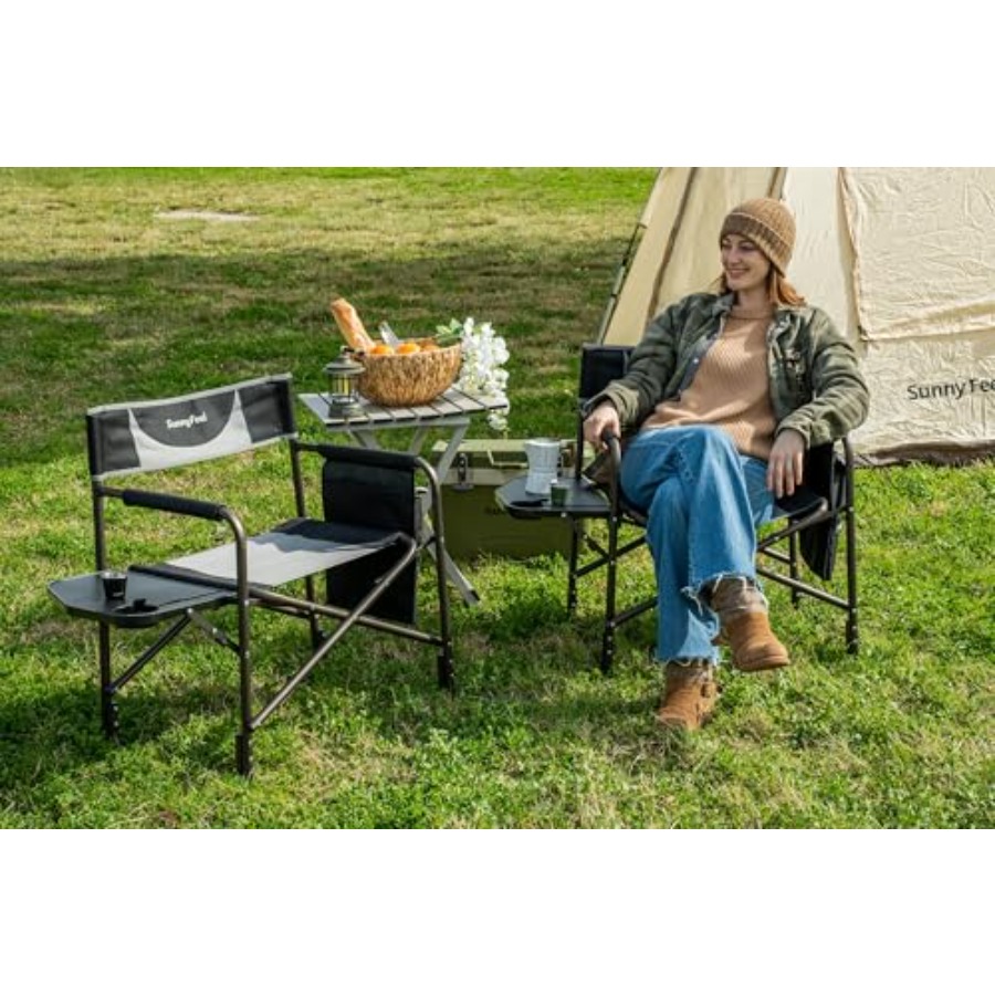 特大キャンプ用ディレクターズチェア、屋外用、頑丈なスチールフ - Outdoor Oversized Camping Chair のレビューと価格