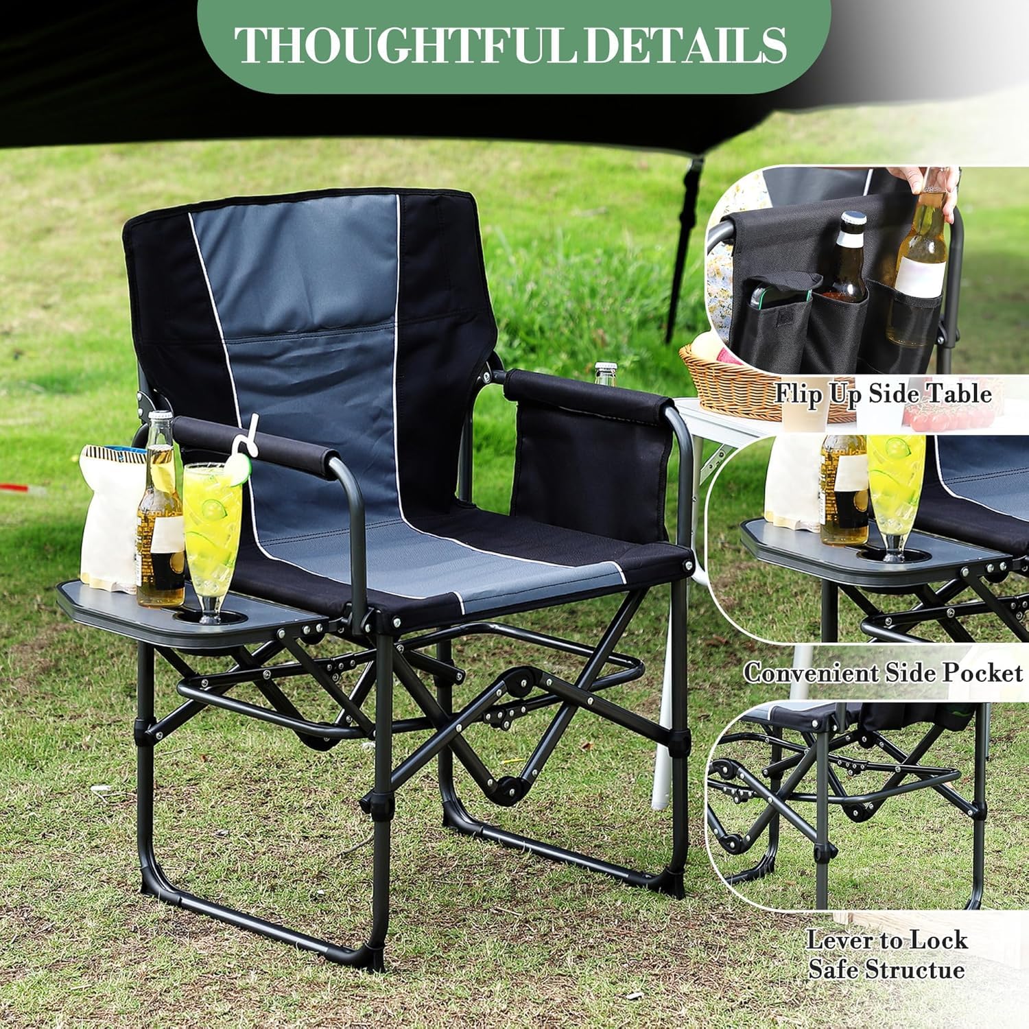 頑丈な特大ディレクターズキャンプチェア 2脚セット 大人用  - Outdoor Oversized Camping Chair のレビューと価格