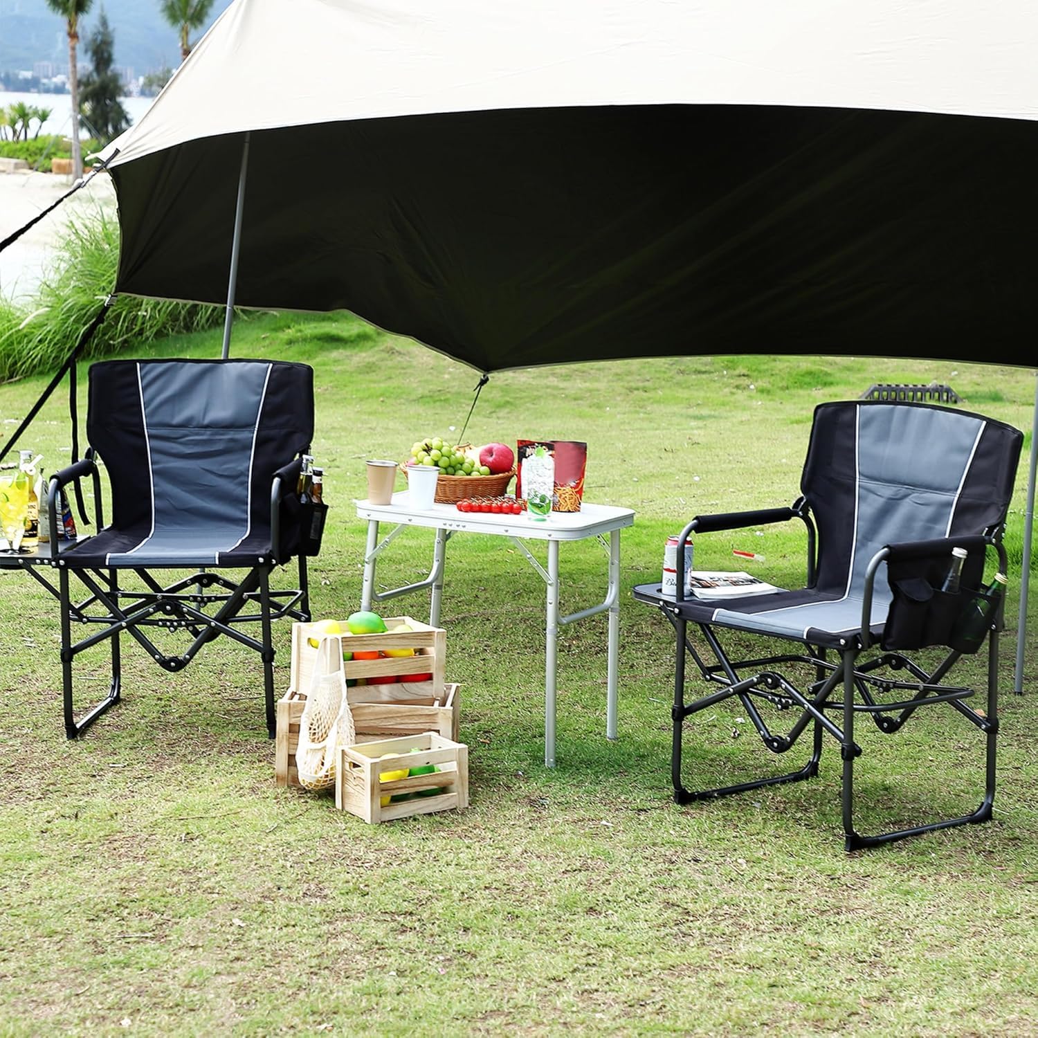 頑丈な特大ディレクターズキャンプチェア 2脚セット 大人用  - Outdoor Oversized Camping Chair のレビューと価格