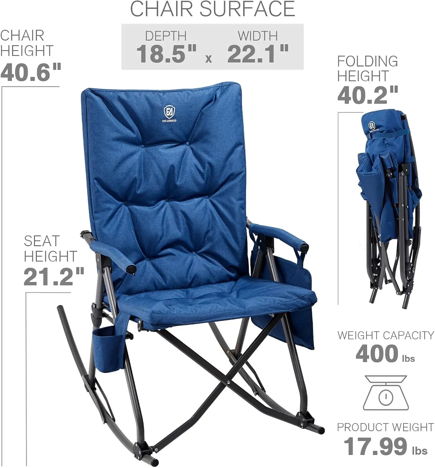 特大折りたたみ式ロッキングキャンプチェア、パッド入りポータブ - Outdoor Oversized Camping Chair のレビューと価格