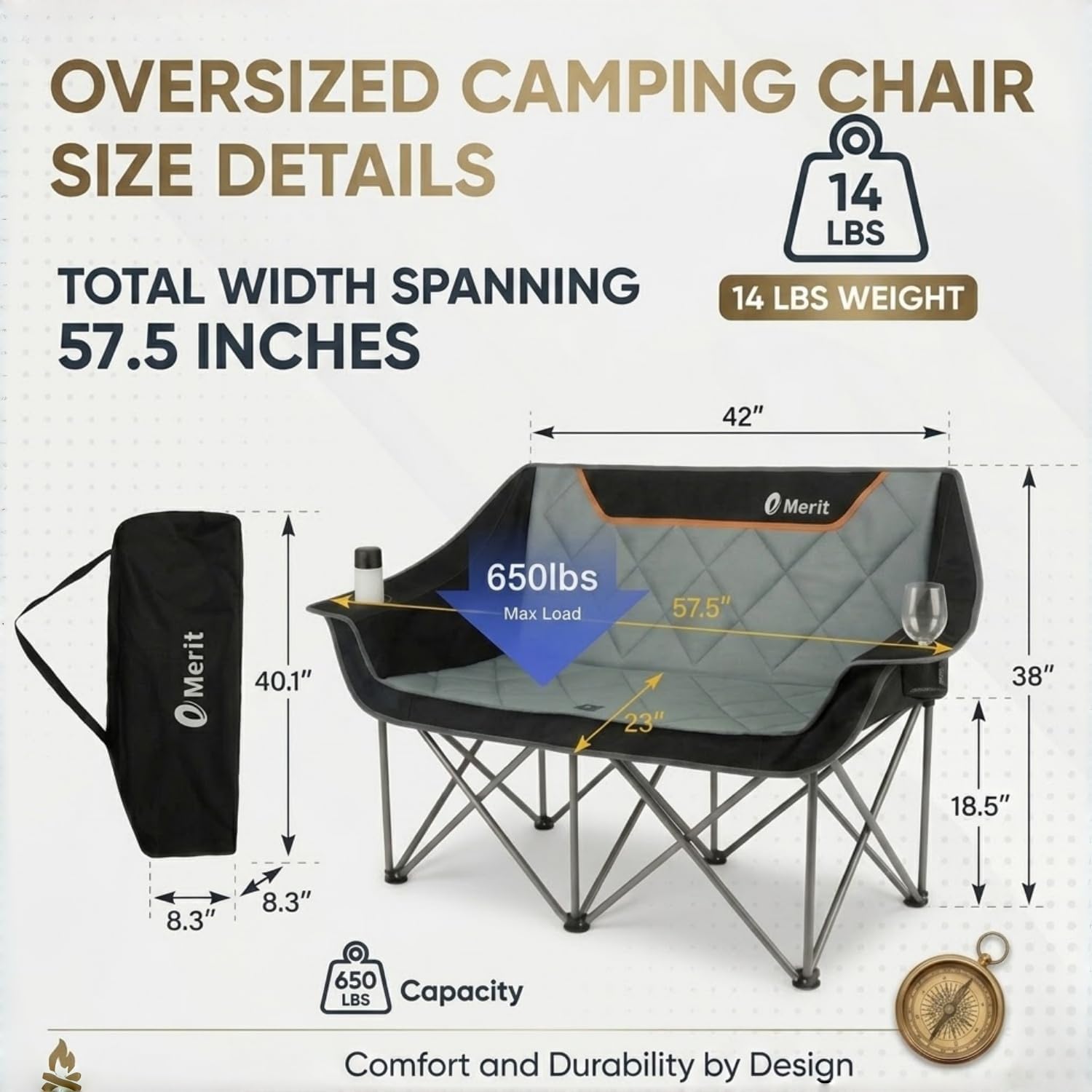 頑丈な650ポンド耐荷重折りたたみ式キャンプ用ラブシート、特 - Outdoor Oversized Camping Chair のレビューと価格
