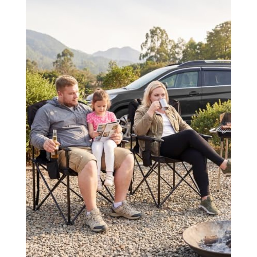 アウトドアキャンプチェア：頑丈なスチールフレーム、黒色の生地 - Outdoor Oversized Camping Chair のレビューと価格