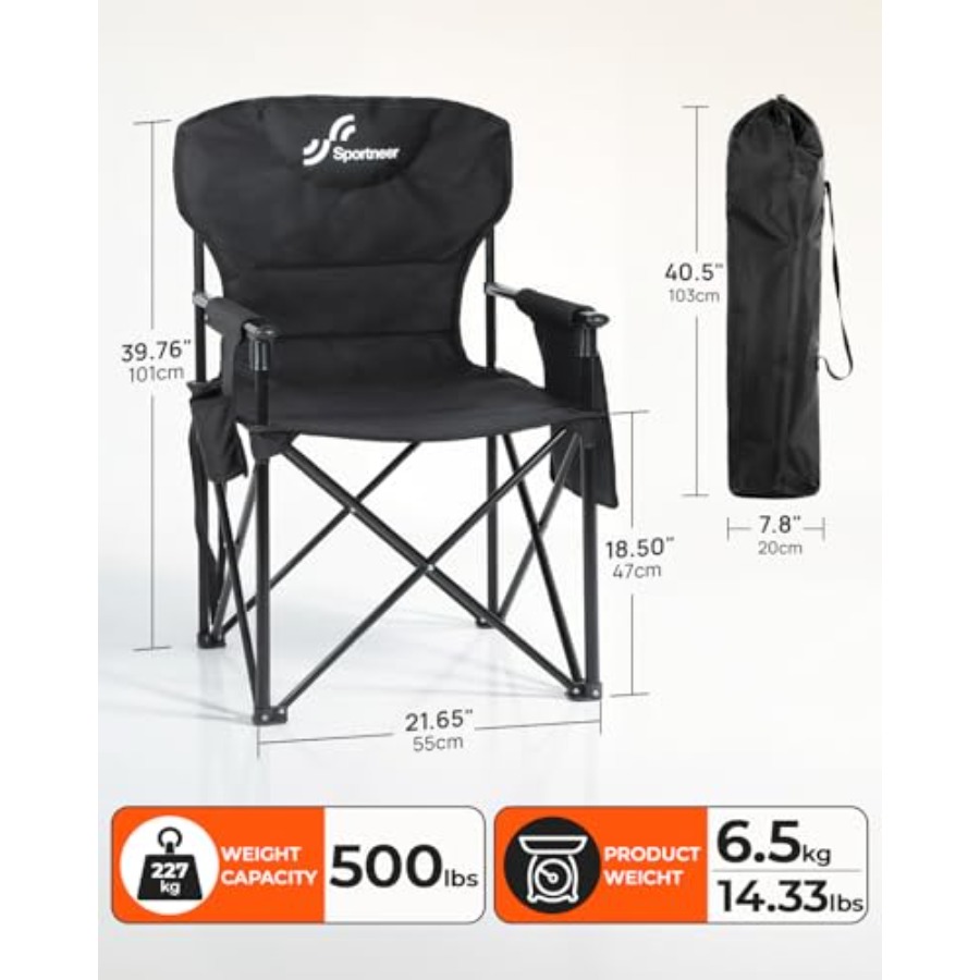 アウトドアキャンプチェア：頑丈なスチールフレーム、黒色の生地 - Outdoor Oversized Camping Chair のレビューと価格