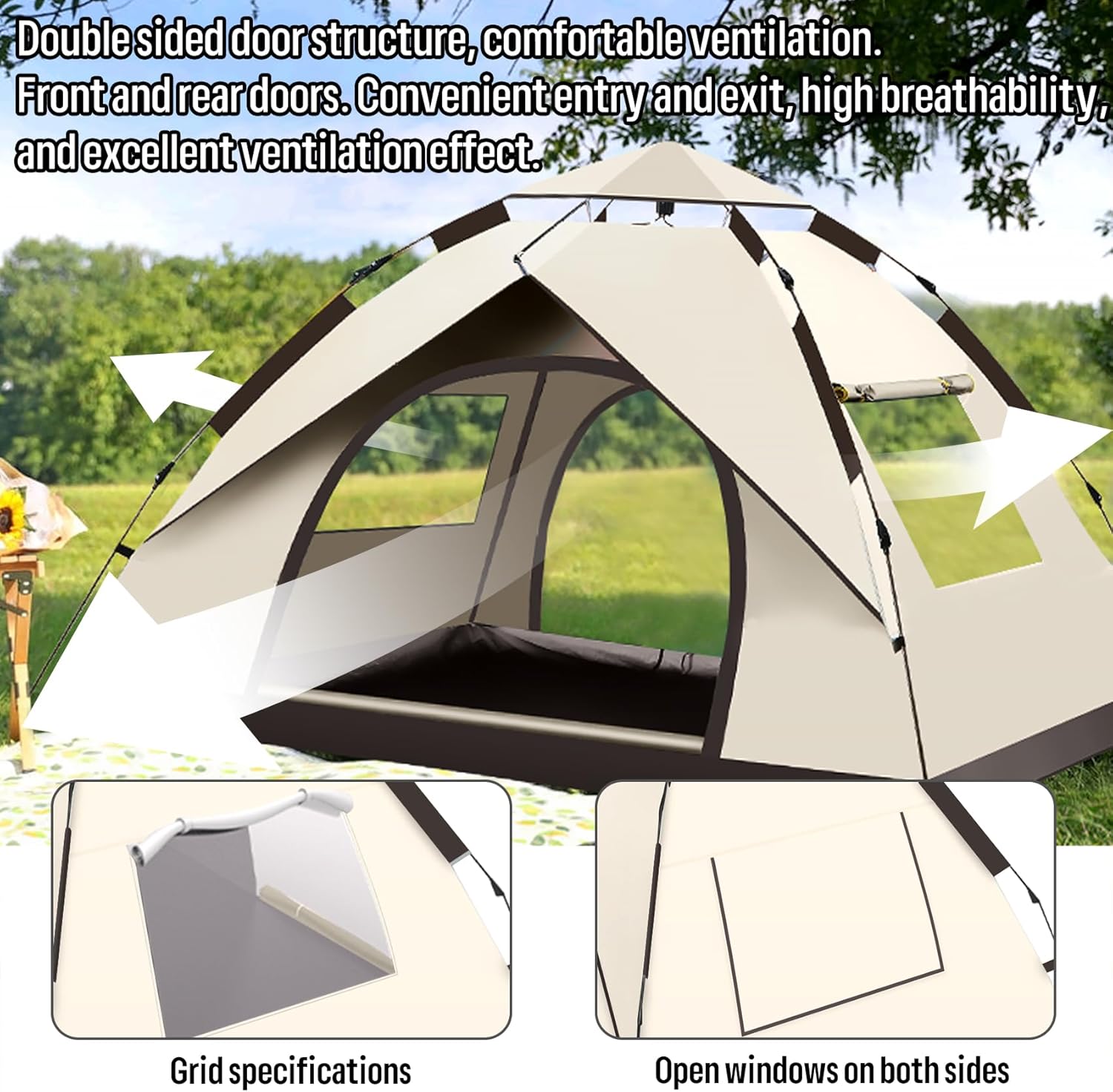 3～4人用防水キャンプテント、防風屋外ファミリーテント ‌  - Outdoor Camping Automatic Quick Opening Tent のレビューと価格