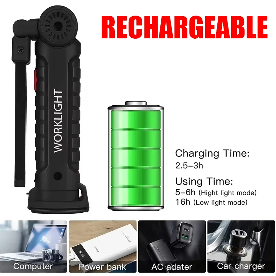 新しいポータブル COB LED 懐中電灯 USB C 充電 - Outdoor Camping Light Portable のレビューと価格
